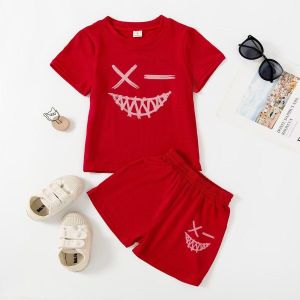 1-5 year Kids' Cool Smiley Face Short Sleeve T-Shirt & Shorts Set Little Girls 2 Piece Set T-Shirt set Toddler Girls Cool Smiley Face Short Sleeve T-Shirt and Shorts Set Casual Cotton Blend Kids Summer Outfit 2 Piece Loungewear for Playwear Daily Wear