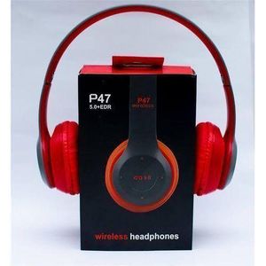 P47  5.0 Wireless Bluetooth Stereo Foldable Headphone, Headset p47. ( BLACK / RED )