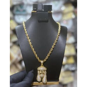 Men’s Iced out Stainless Steel Image Piece Necklace – Gold Replica - Italian Gold Tone Chain with Zirconia Pendant, Luxury Look 