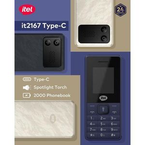 itel It2167 Type-C, Wireless FM, Auto call recording, Camera, Opera mini, 1'7 inch Display 1000mah Torch phone  Blue