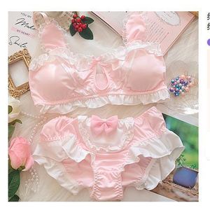 Kawaii Lace Pink Bra And Panty Set Back Lolita French Retro Cotton