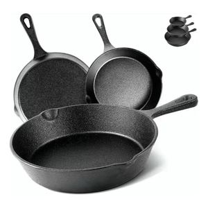 Cast iron frying pan three piece set