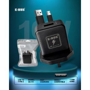 E.HUB 10W fast Charger USB-A output + Type C cable for phones and power bank and other devices