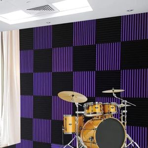 12-pack soundproofing foam panels, 12 inches x 12 inches x 1 inch, indoor sound insulation and sound absorption panels (black/purple)