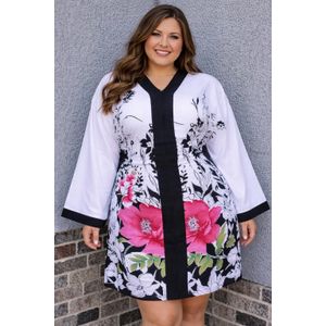 Ladies' White Free-Size Floral Print Short Dress