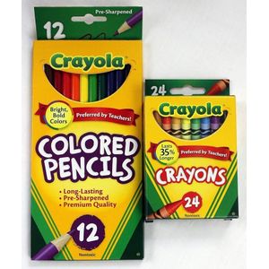 Crayola Bundle Original Crayons 24 in a Pack And 12 Colored Pre-Sharpened Pencils 