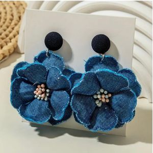 Bold Denim Fabric Earrings-Navy Blue