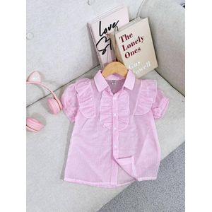 Pretty in Pink: Kids' Striped Ruffle Semi-transparent  Lightweight & Breathable Shirt.