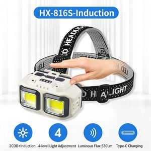 Charging LED headlamp with strong light, long-lasting power, outdoor lamp, waterproof, head-worn, sensor-type fishing headlamp