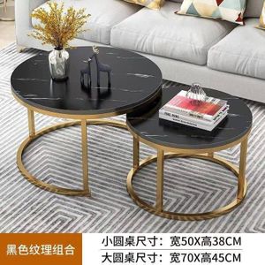   2-Piece Black Marble Nesting Coffee Table Set - Round Center Table with Gold Metal Frame