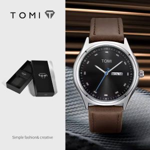 Tomi Minimalist Men's Leather Strap Watch & Gift Set