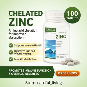 Natural Chelated Zinc 100 Tablets – Zinc Supplement for Immune Support Skin Health Daily Wellness Tablets