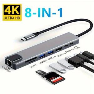 in-1 USB-C Hub with 4K HDTV, 100W PD Charging, RJ45 Ethernet, SD&TF Card Reader, USB 2.0&3.0 Ports - Compact Multi-Port Adapter for Laptops, Desktops & Monitors, USB Hub for Laptop, Workspace Setup, Modern Tech Gadget, Monitor Connection.