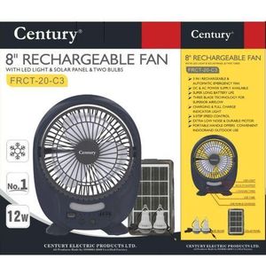 Fan Century FRCT-20-C3 8" Rechargeable * - 3-in-1 solar + LED light + power bank with 2 bulbs.
