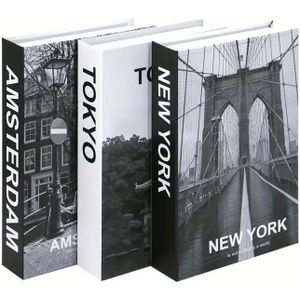 3 pc cities faux book decor