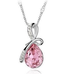 Silver Pendant Necklace Jewelry -Pink- Birthday Gift