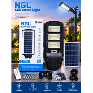 1000W 3-Eyes Solar Powered Street Light 144LED Very Bright Flood Security Lights Outdoor + free pole