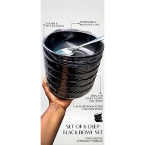 6PCS BLACK CEREAL/SOUP BOWL WITH 6PCS FREE SPOON