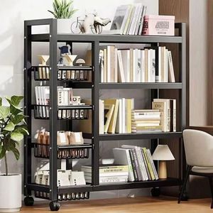 4-Tier Heavy-Duty Multifunctional Storage Rack on Wheels, a versatile organizer crafted from durable, rust-resistant carbon steel