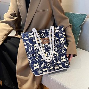 Blue Canvas Shoulder Shopping Bag