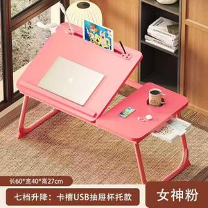 Adjustable Bedside Laptop Table with Drawer, 4 USB Slot, Lamp, Fan- Plus Tablet, Pen, Cup Holders- PINK
