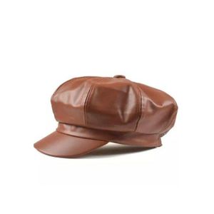 UNISEX STYLISH LEATHER BERET CAP BROWN