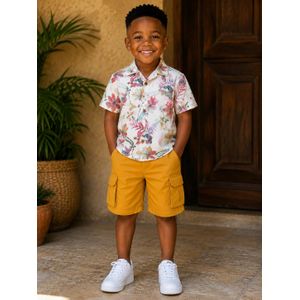 Ediye Nsine Global Boys’ Short-Sleeve Floral Shirt & Cargo Shorts Set 
