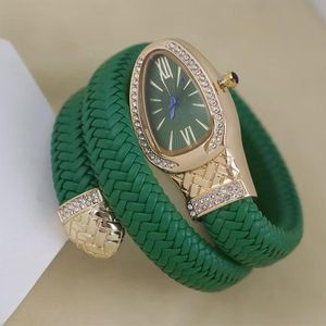 Keep Moving Super Elegant & Very Classy Ladies Green Coiled Snake-Shape Leather Wristwatch  For Boss Chic 