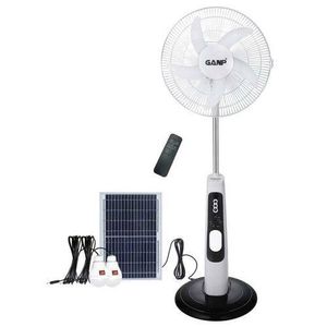 GANP Solar-Powered Pedestal Fan – Remote Control, Dual LED Bulbs, and Solar Panel