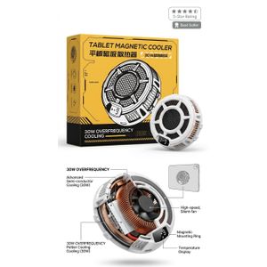 Magnetic Tablet Cooler, 30W Overfrequency Semiconductor Phone & iPad Cooling Fan with LED Temperature Display, 3-Speed Adjustable Mute Gaming Radiator