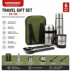 Stainless Steel Travel Gift Set -6 PCS Vacuum Flask & Food Jar Set