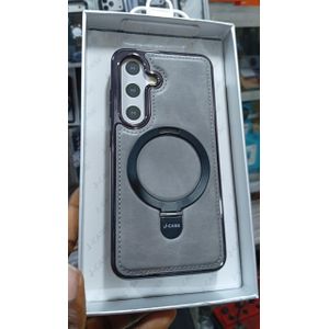 CASE Magnetic PU Leather Case with 360° Ring Kickstand for Samsung Galaxy S25 - Grey