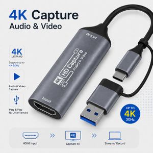 4K Type C USB 3.0 HDTV Audio Video Capture Card Recorder TV Live Streaming Broadcasting Obs Video Camera Gaming Laptop