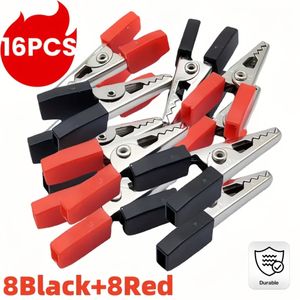 16-piece sheathed metal alligator clips, alligator test clips, sheathed clips, electrician clips, cable clips for electrical or l-aboratory testing.