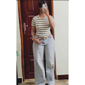 Women’s Ribbed Striped Fitted Short Sleeve Basic Top