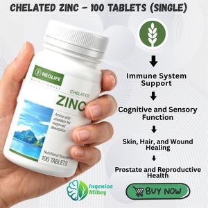 NEOLINE Neolife Chelated Zinc 100 Tablets – High Absorption Zinc Supplement for Immunity, Memory, Eye & Prostate Support