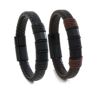 Men's Braided Leather Bracelet with Magnetic Clasp -2Pcs