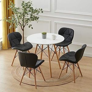 Dining Table With 4 Leather Dining Chair With Wooden Leg