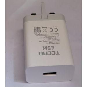 Tecno 45w Fast Adapter Charger With Lightning Cable