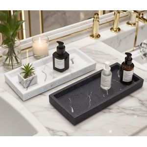Clo Light Luxury Artificial Stone Bathroom Decorative Tray, 25.2×10.64cm Rectangular Marble Texture Storage Tray, Bathroom Trays