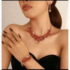 Beauty Addict Originally Stylish & Luxury Ladies Red  Flower Steel Necklace Set 