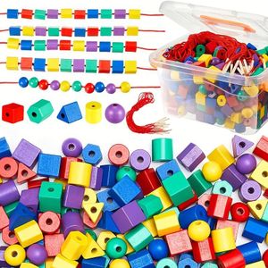100-pack of lacing beads, a toy for sorting by color and shape, suitable for preschool and occupational , includes string and a bag.