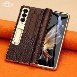Pouch Samsung Galaxy Z Fold 6 Gold-plated Edge Protective Case Leathe Middle Axis Hinge - Brown
