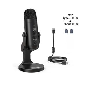 Studio Microphone with Type-C & iPhone OTG - Professional Gaming Microphone With Noise Reduction - For Live Streaming, Gaming, Podcasts & Video Conferencing - Includes Stand and 3.5mm Headphone Jack