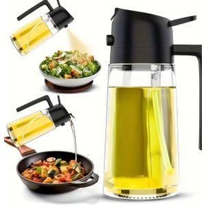 16oz Glass Oil Sprayer and Dispenser - 470ml Olive Oil Mister, 2-in-1 Kitchen Gadget for Cooking, Salad Dressing, and Grilling, Square Design with Black Cap, Hand Wash Only, PVC-Free