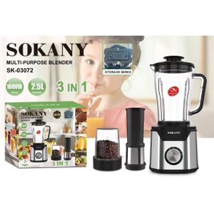 Sokany Multi-purpose 3 in 1 Blender With 2.5L Jar & Extra Mill - 1000W
