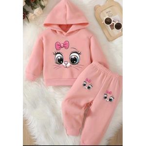 2pcs Of Girl Sweatshirt And Sweatpants With hoodie