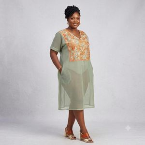 Boltmor Luisa Sheer Mesh Knee-Length Shift Dress with Patterned Yoke