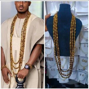 6 set Handmade black bead Necklace and bracelet men Agbada bead AsoOke bead long black Yoruba bead men set