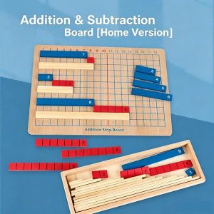 VOV Montessori Wooden Addition & Subtraction Board Game - Double-Sided Math Learning Board with Blue, Red & Natural Wood Strips - Educational Arithmetic Teaching Aid for Kids & Preschoolers